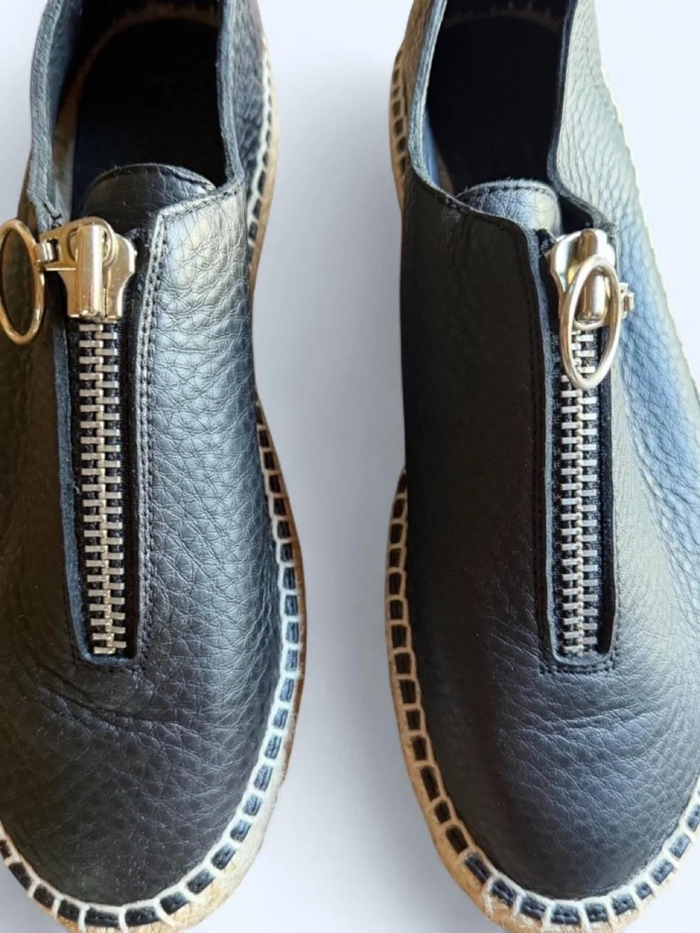 NEW Alexander Wang Black Leather Espadrille Loafer with Gold Ring size 37
